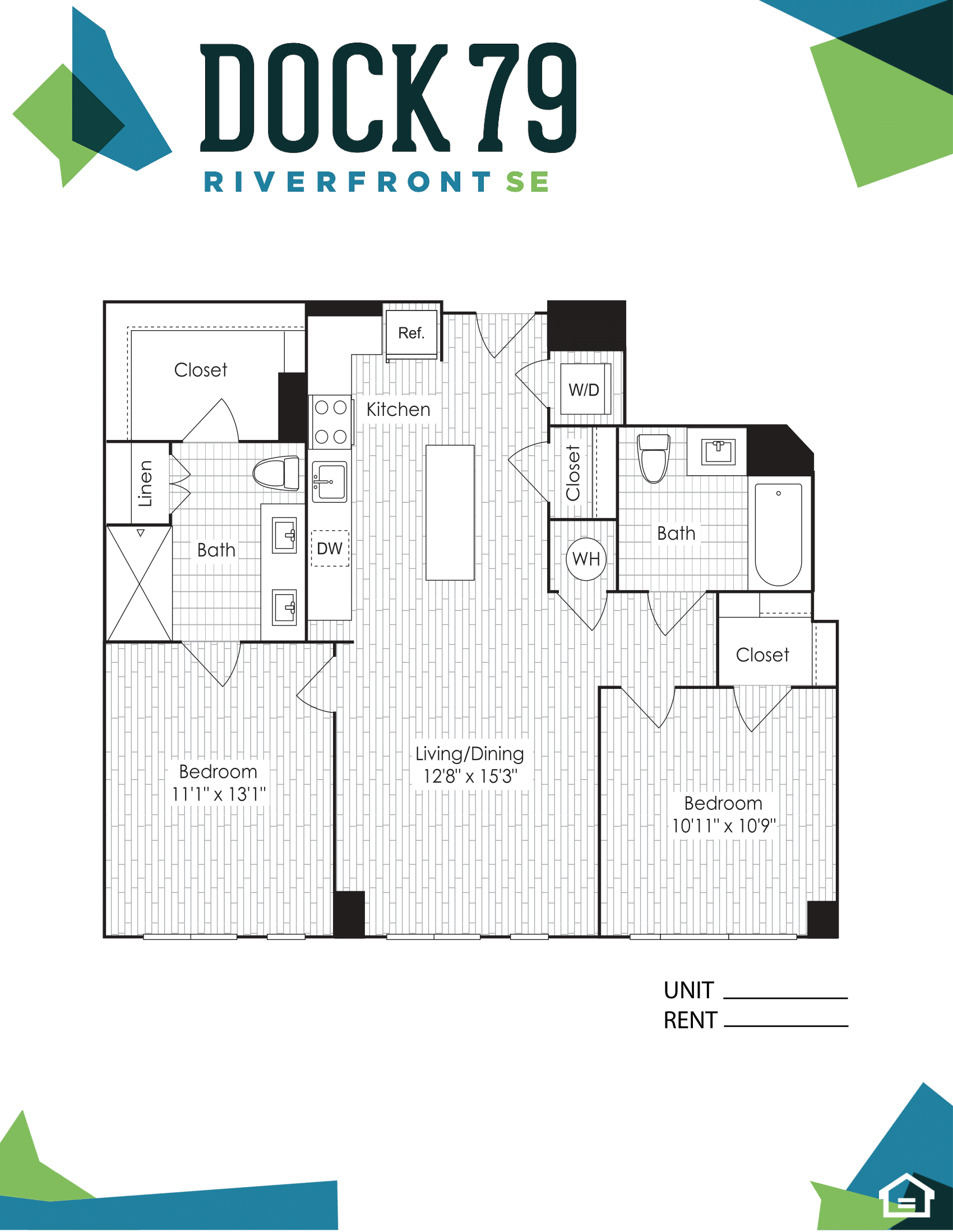 Floor plan for 2 beds, 2 baths, 996 sqft